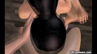 Hot 3D cochonne prise en double équipe dans la salle de bain